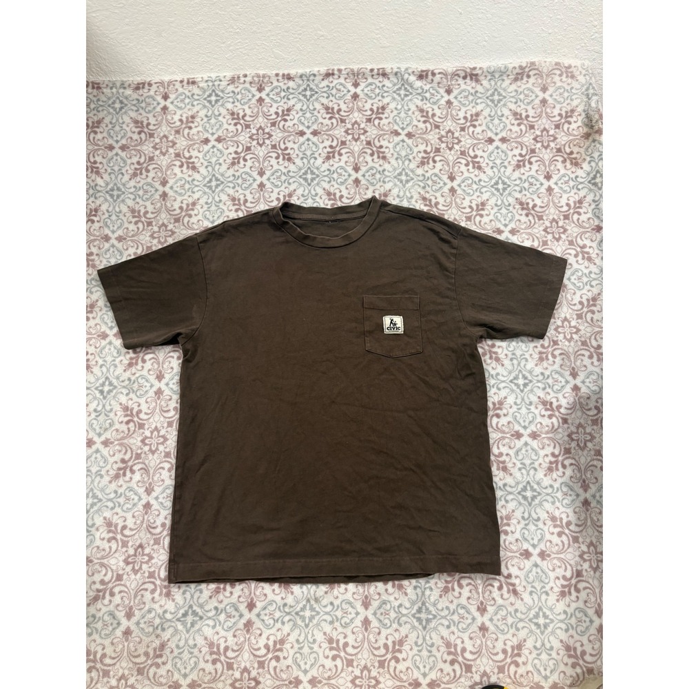 Civic Outerwear Mens Brown Pocket T-Shirt Short Sleeve Anvil Logo Patch Size L